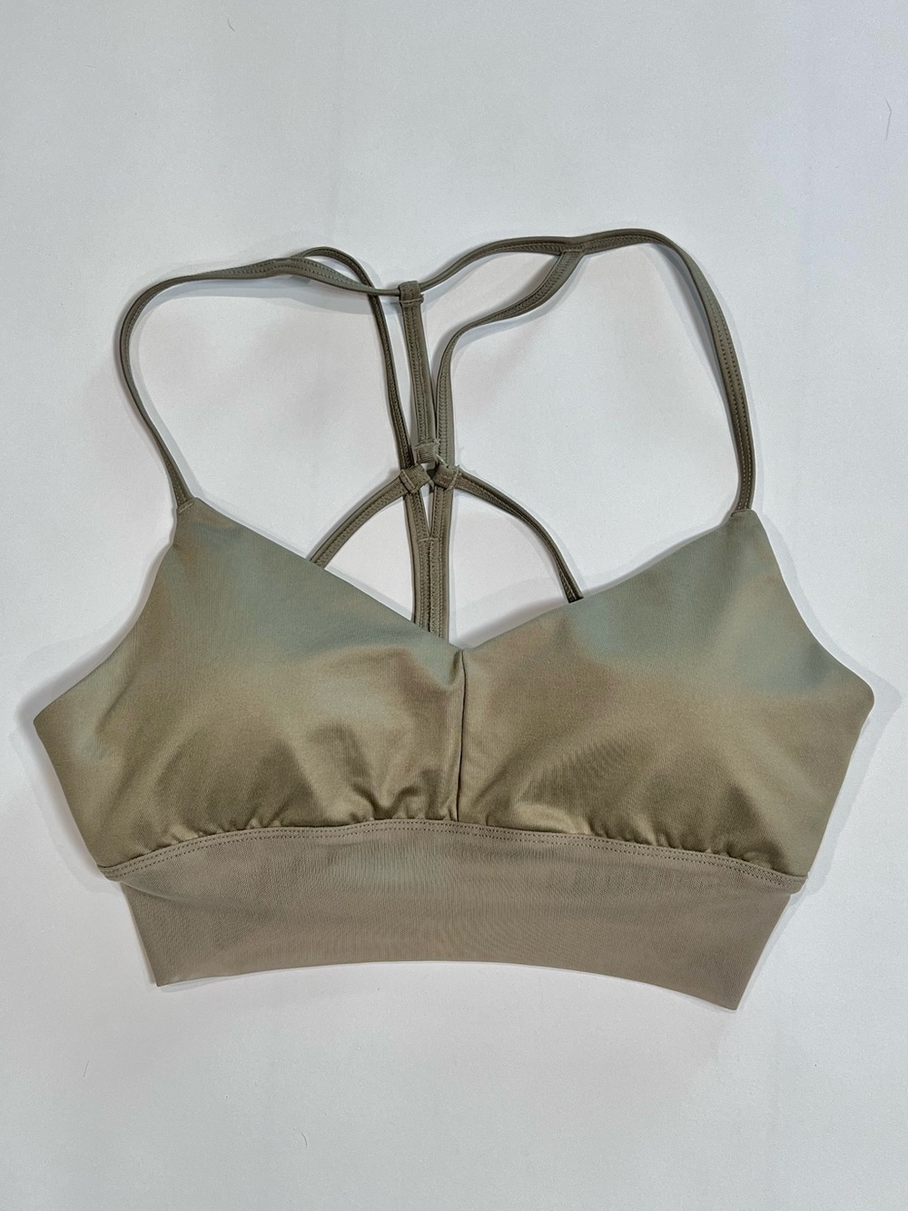 ALO Strappy Sports Bra in Light Olive Green